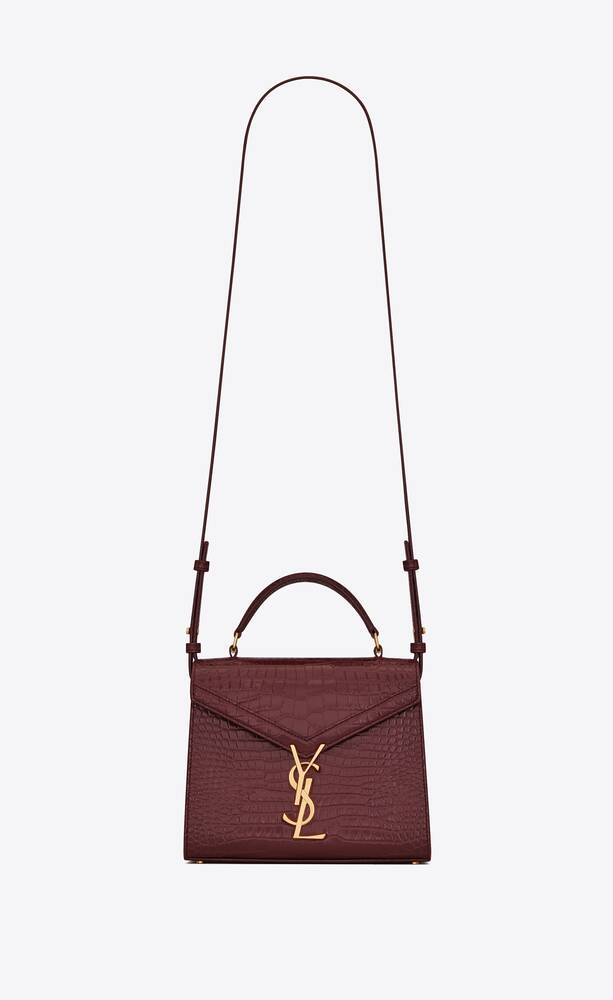 SaintLaurent_cassandra mini top handle bag in crocodile-embossed shiny leather