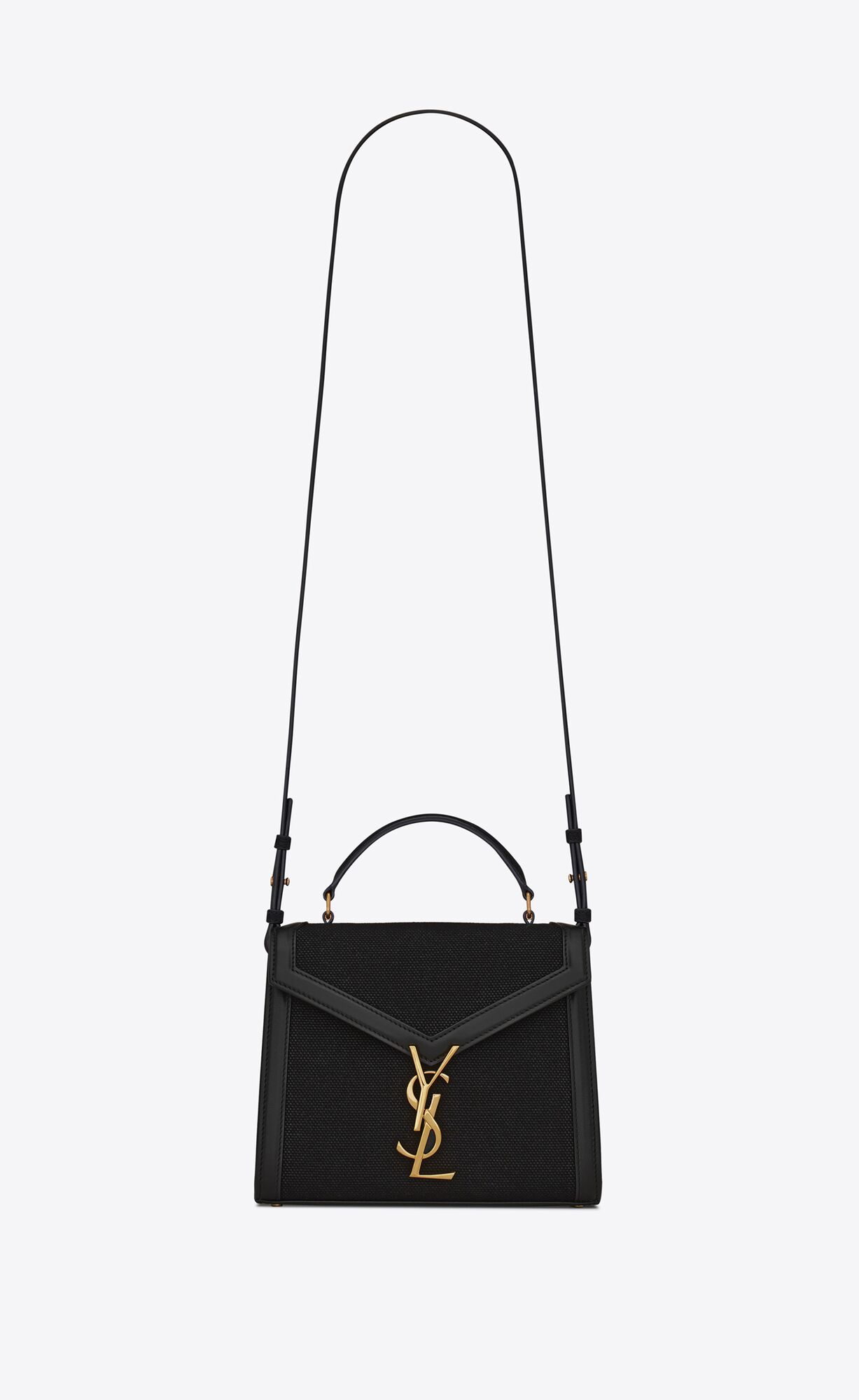 SaintLaurent_cassandra mini top handle bag in canvas and smooth leather thumbnail
