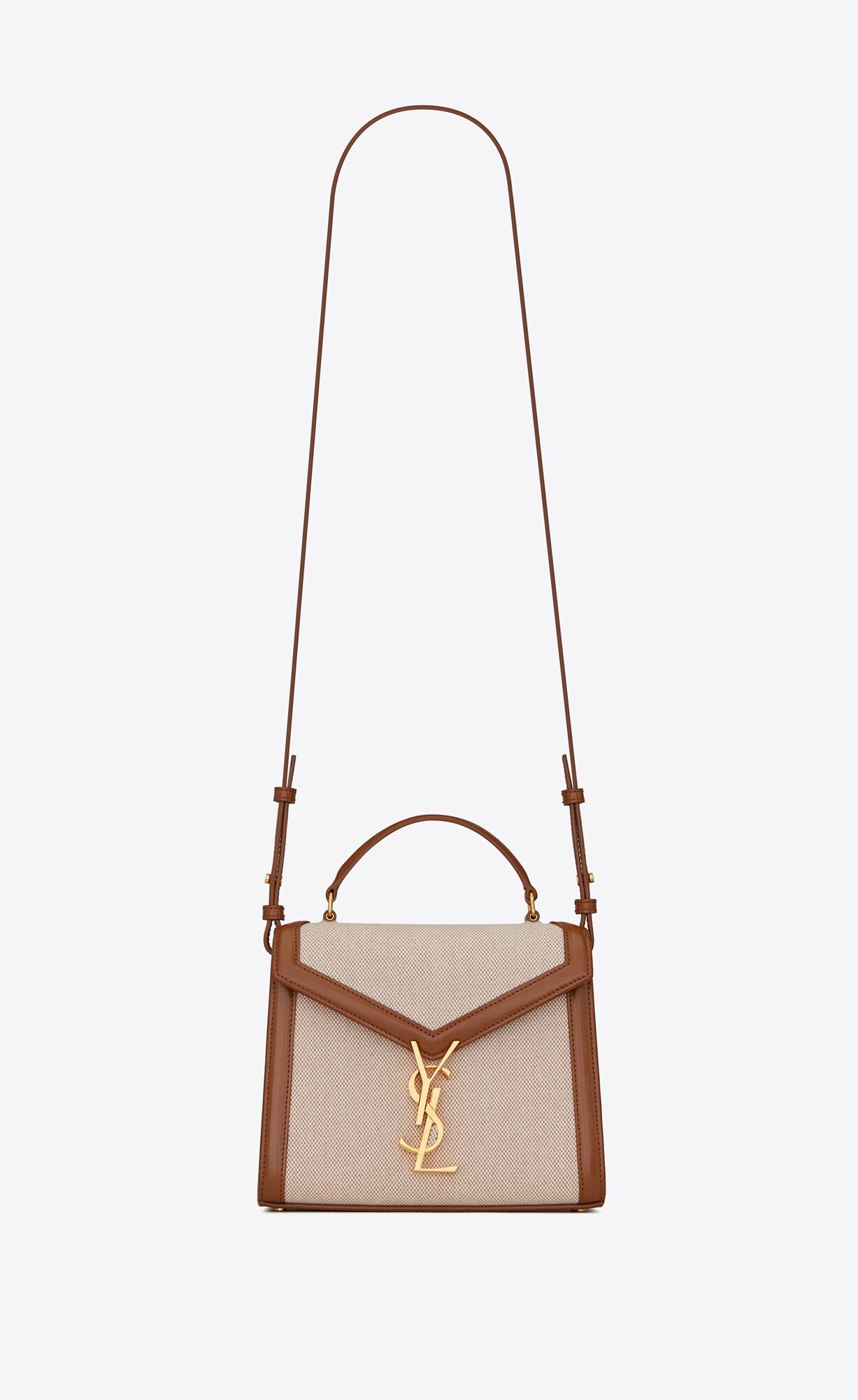 SaintLaurent_cassandra mini top handle bag in canvas and smooth leather thumbnail