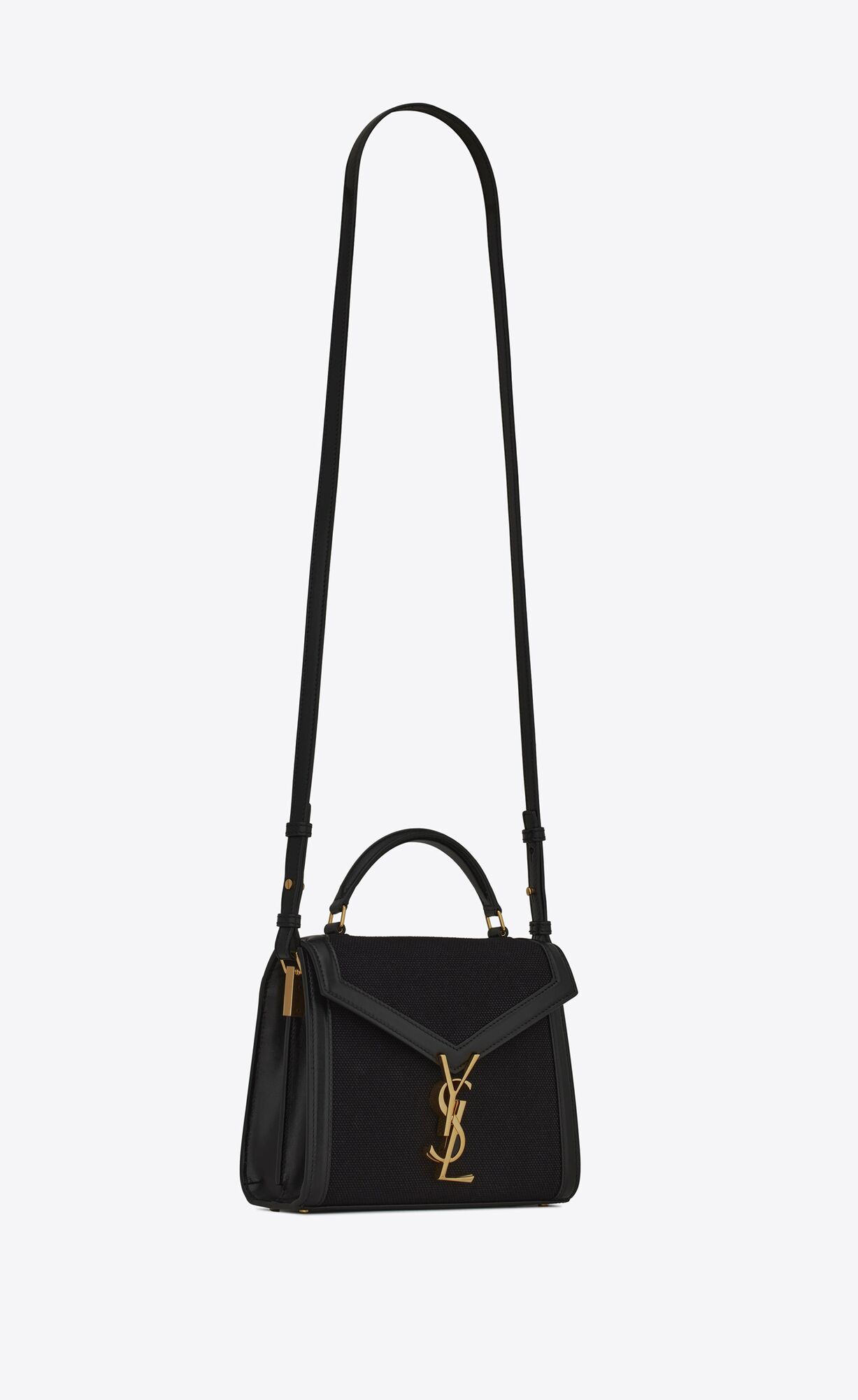 SaintLaurent_cassandra mini top handle bag in canvas and smooth leather thumbnail