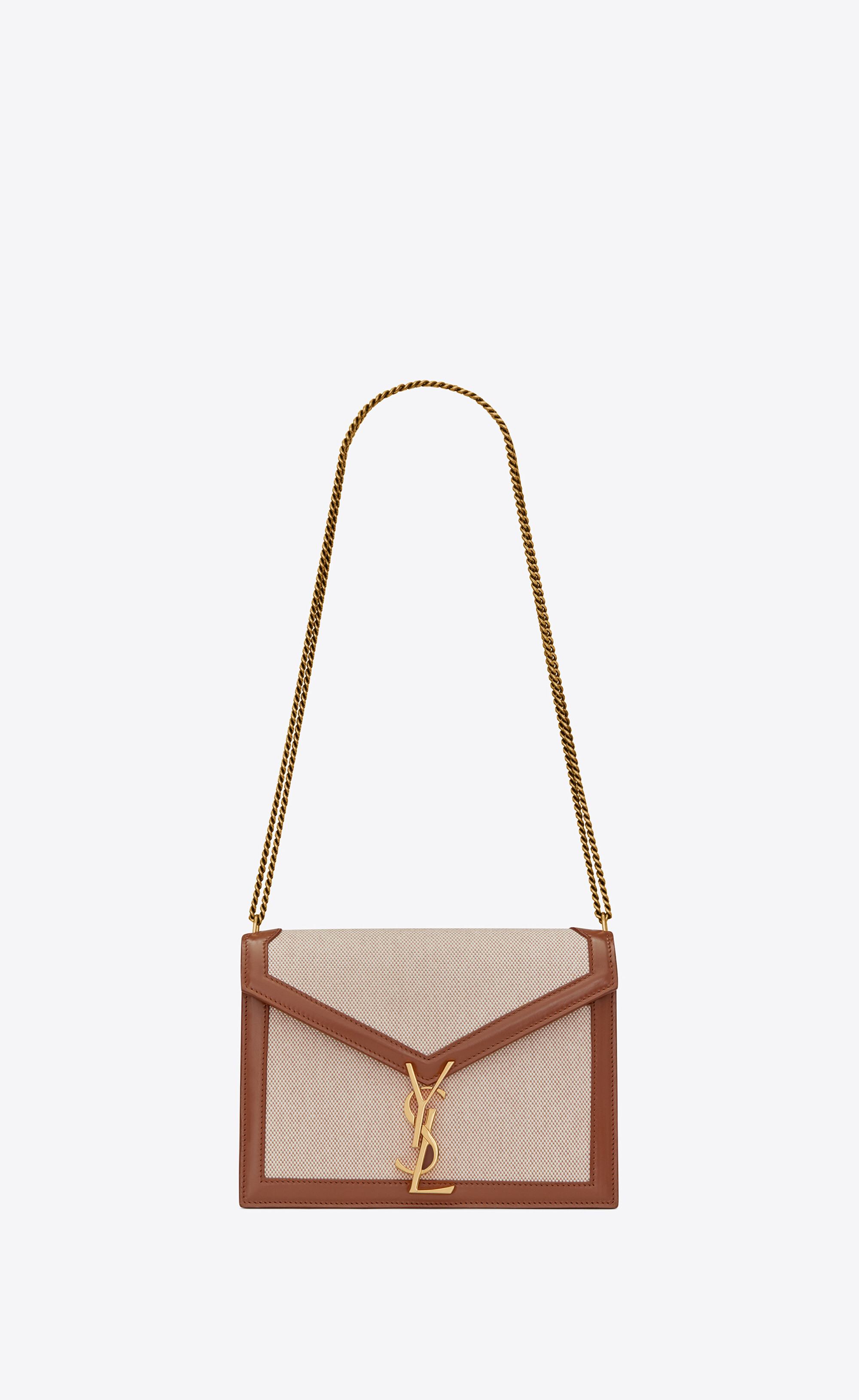 SaintLaurent_cassandra monogram clasp bag in canvas and smooth leather