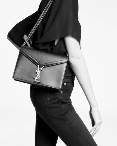 SaintLaurent_cassandra monogram clasp bag in canvas and smooth leather thumbnail