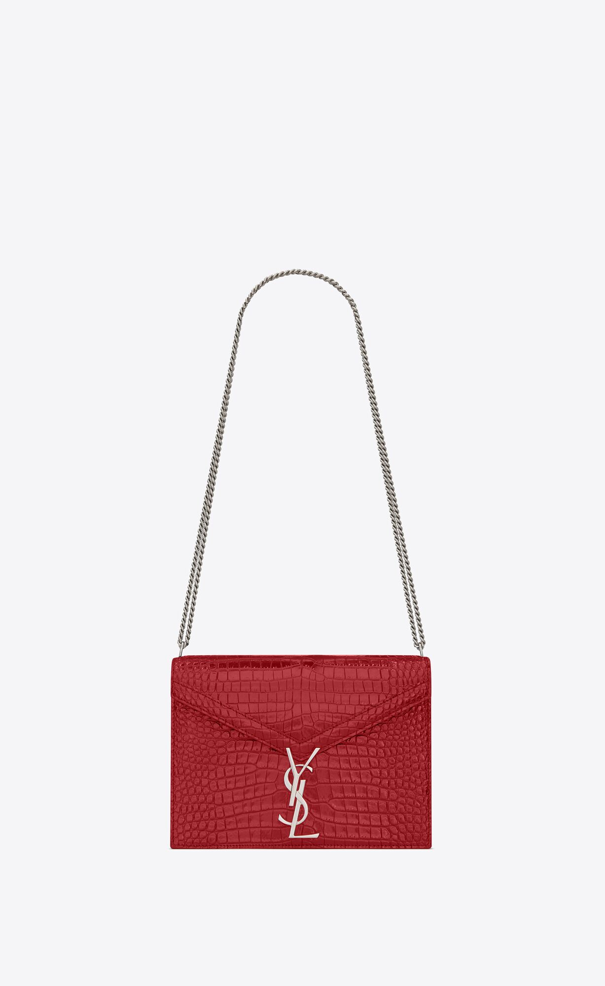 SaintLaurent_cassandra monogram clasp bag in crocodile embossed shiny leather