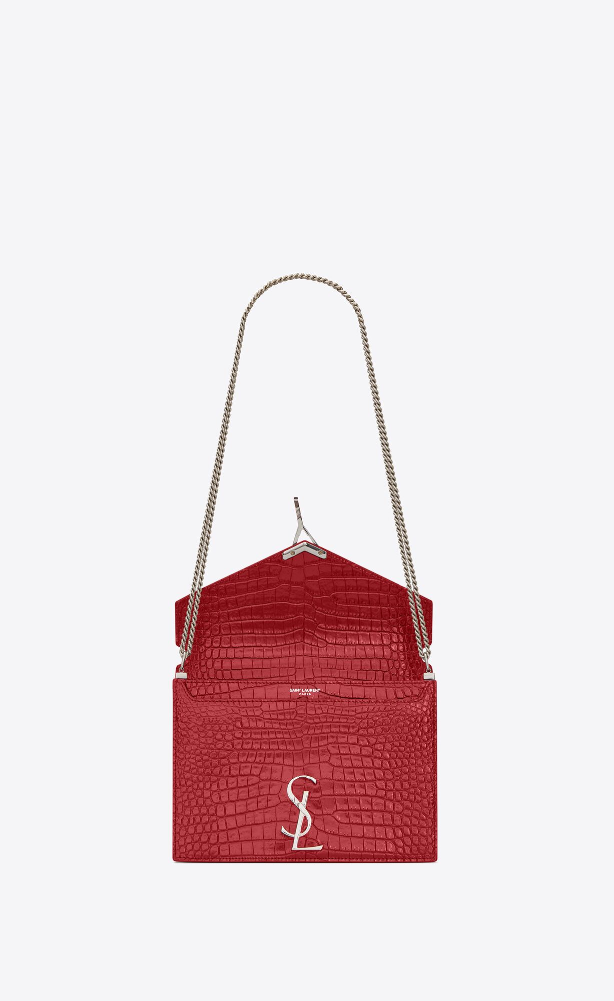 SaintLaurent_cassandra monogram clasp bag in crocodile embossed shiny leather thumbnail