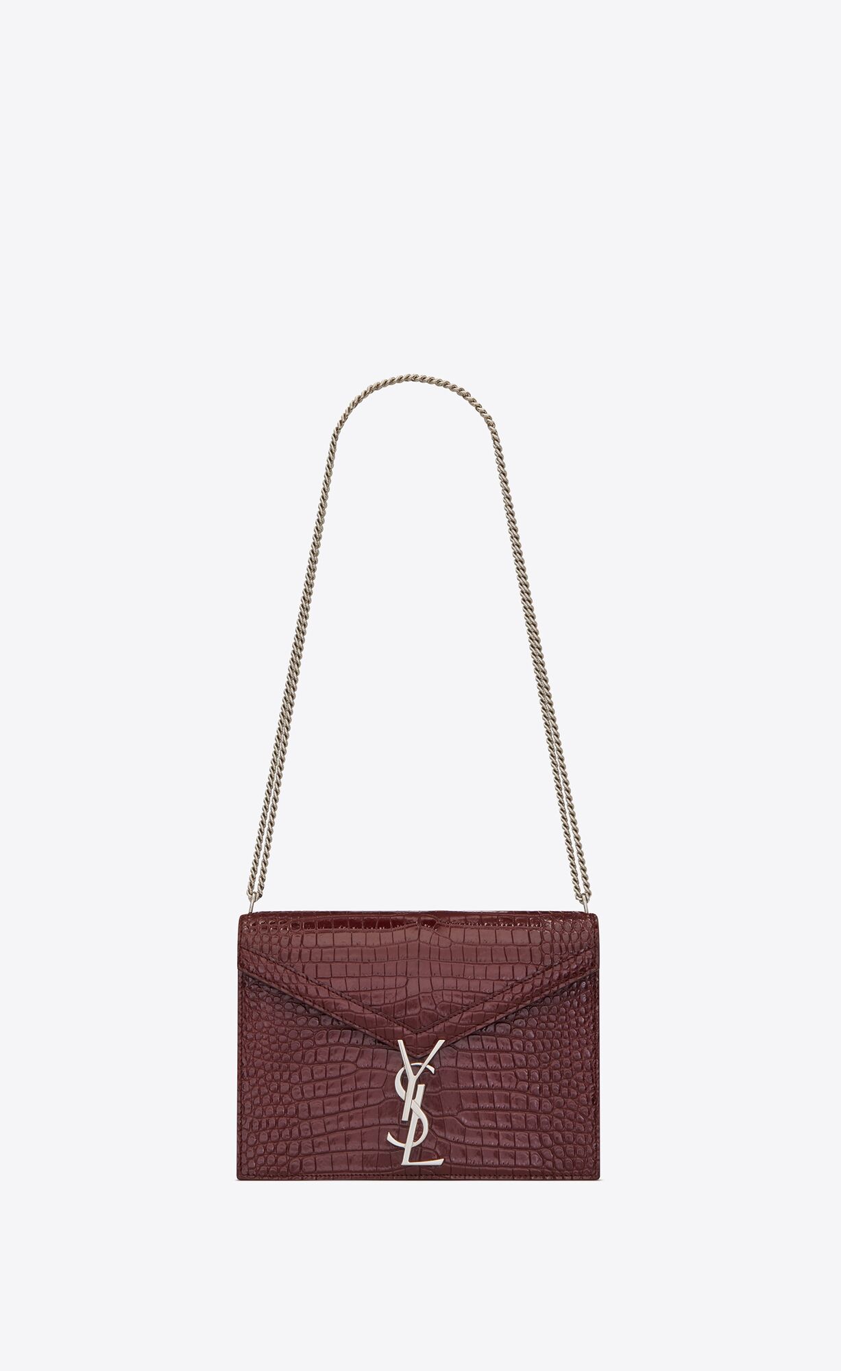 SaintLaurent_cassandra monogram clasp bag in crocodile embossed shiny leather