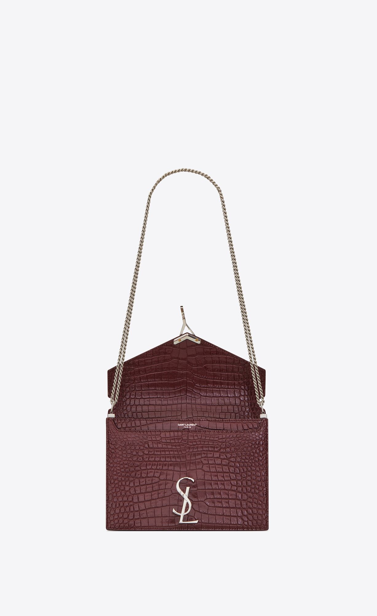 SaintLaurent_cassandra monogram clasp bag in crocodile embossed shiny leather thumbnail