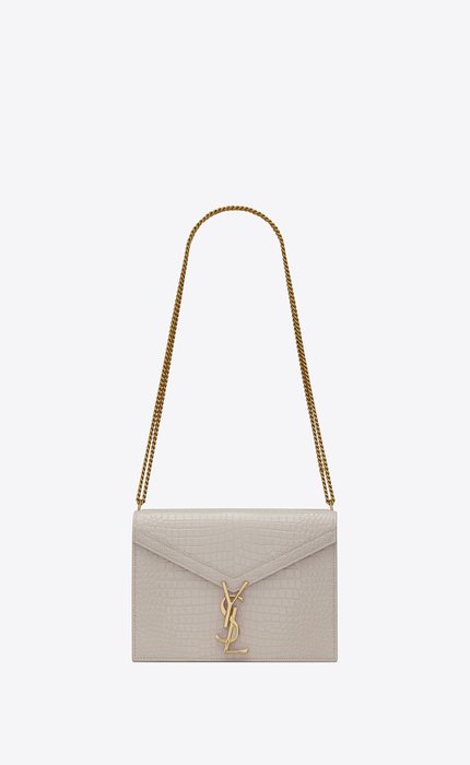 SaintLaurent_cassandra monogram clasp bag in shiny crocodile-embossed leather