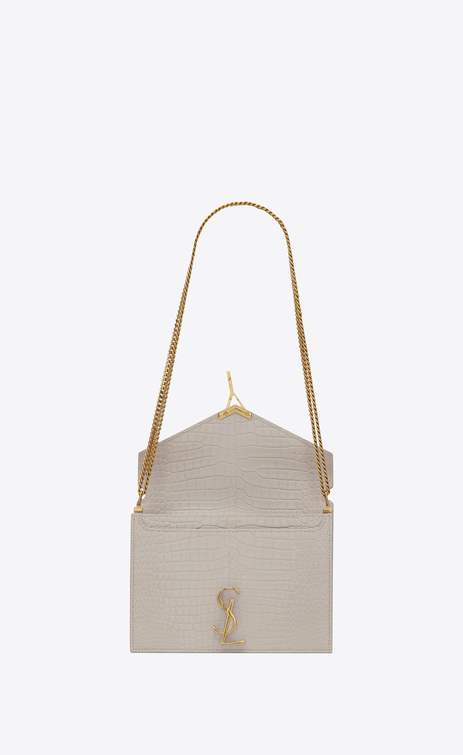 SaintLaurent_cassandra monogram clasp bag in shiny crocodile-embossed leather thumbnail