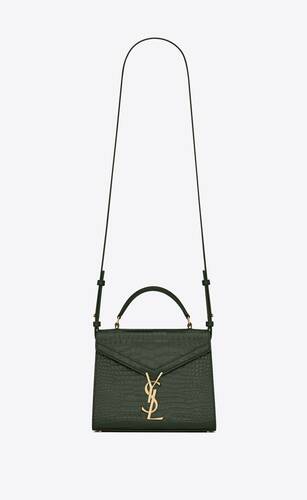 SaintLaurent_cassandra monogram clasp bag in shiny crocodile-embossed leather