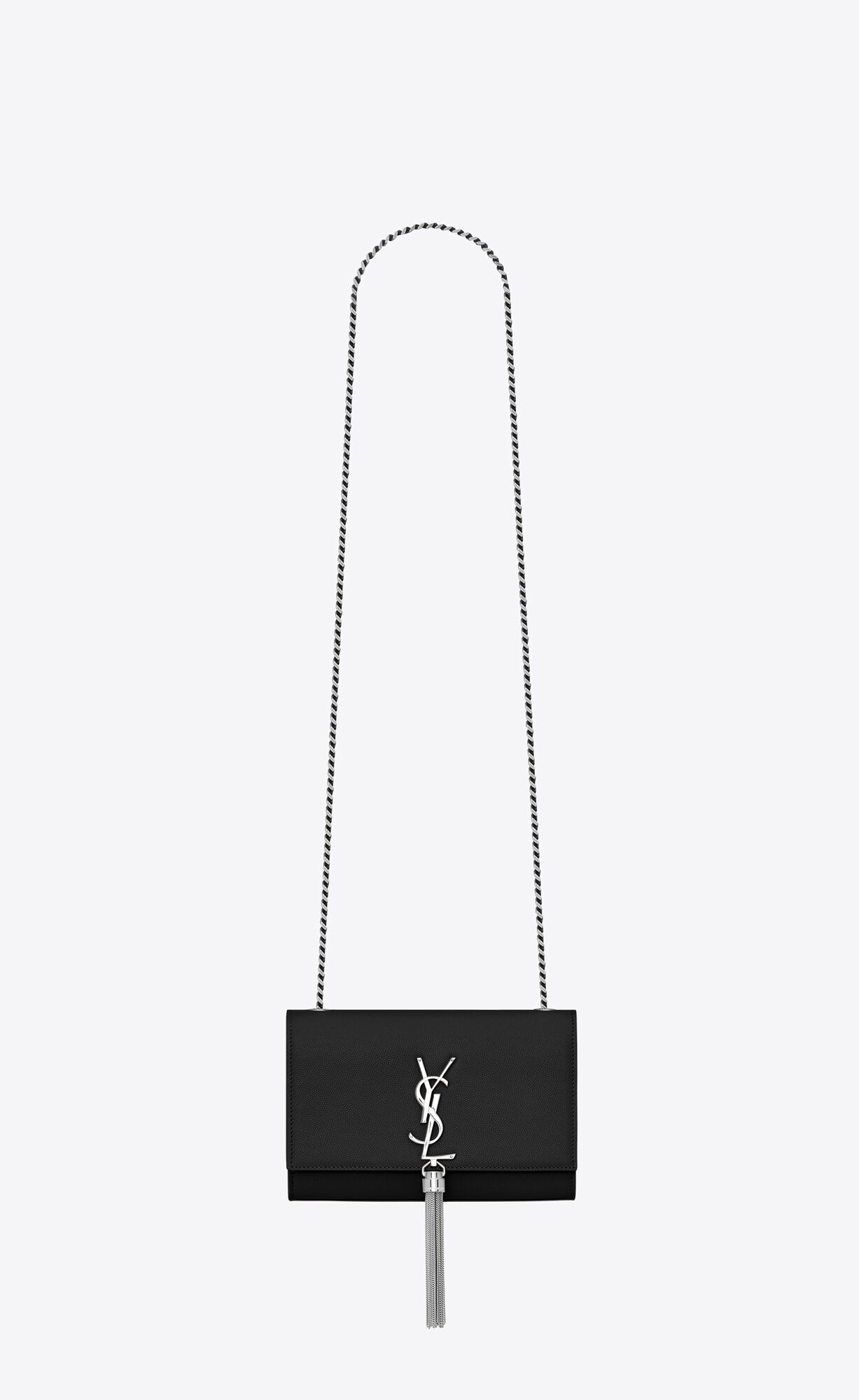 SaintLaurent_kate chain and tassel bag in black textured leather