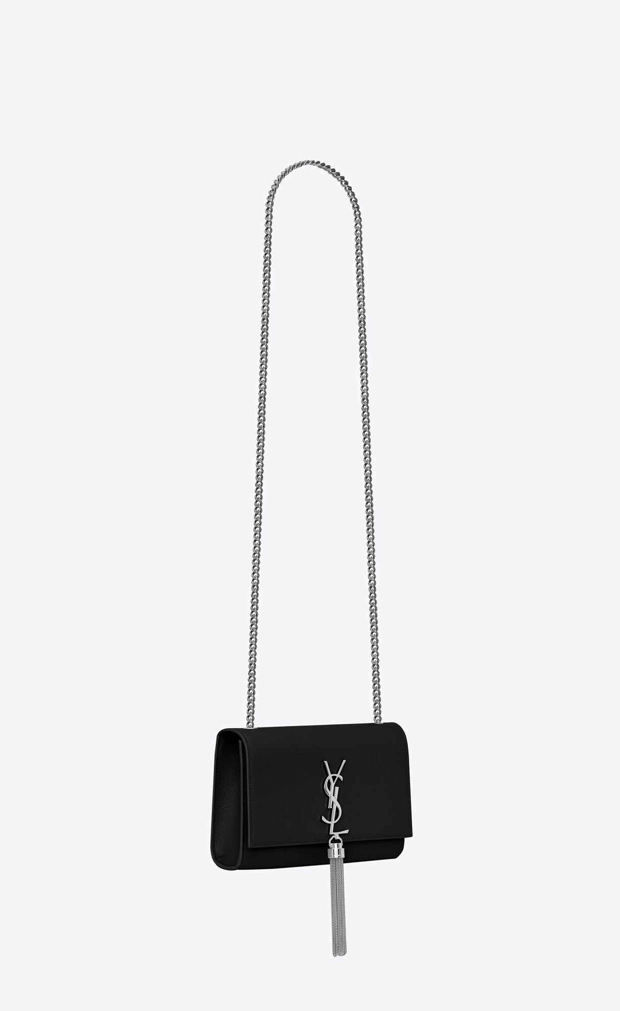 SaintLaurent_kate chain and tassel bag in black textured leather