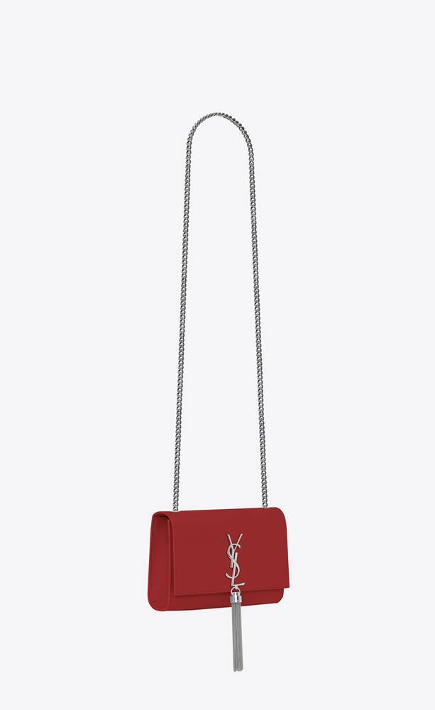 SaintLaurent_kate chain and tassel bag in red textured leather