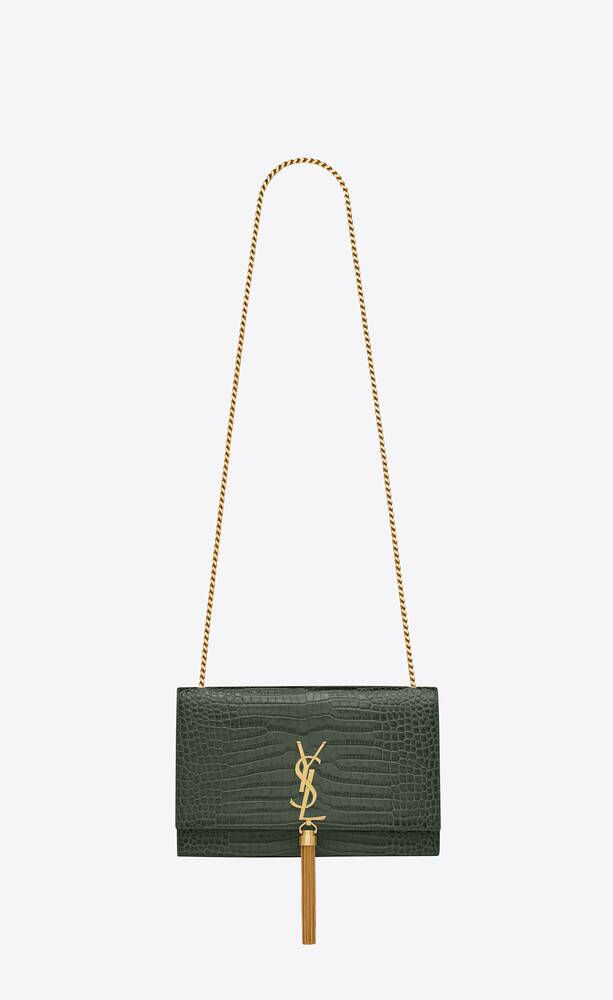 SaintLaurent_kate medium tassel chain bag in crocodile-embossed shiny leather