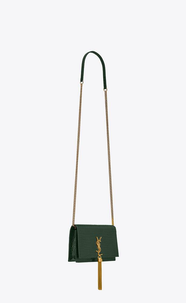 SaintLaurent_kate medium tassel chain bag in crocodile-embossed shiny leather thumbnail