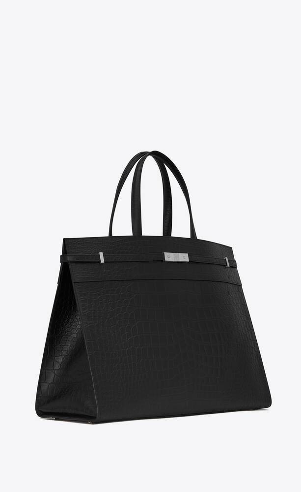 SaintLaurent_large manhattan shopping bag in mat crocodile-embossed leather