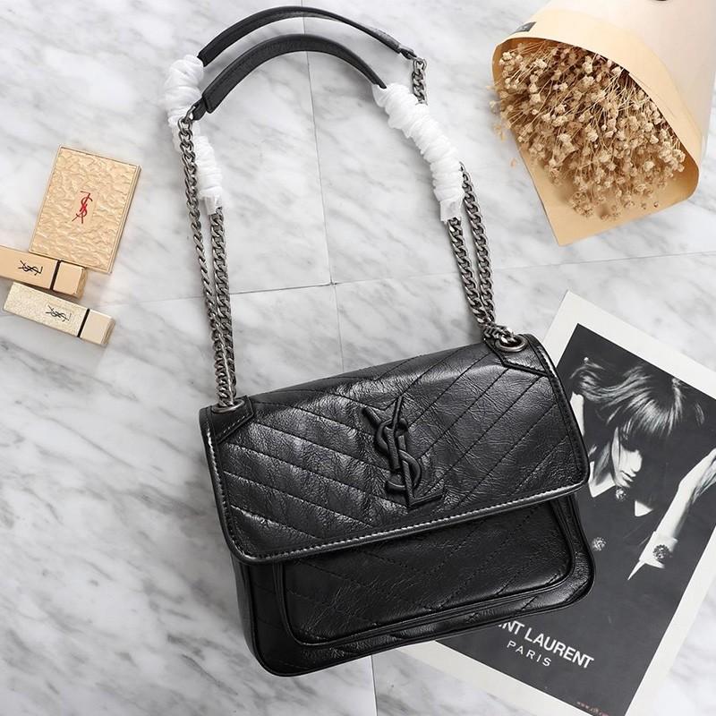 SaintLaurent_large niki chain bag in crinkled and quilted leather thumbnail