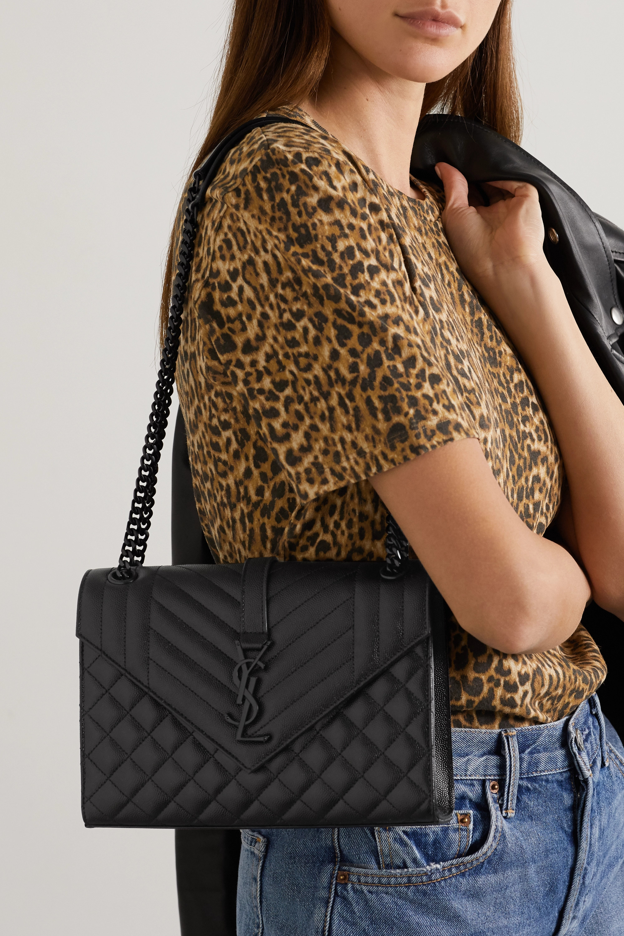 SaintLaurent_medium envelope bag in quilted and textured leather