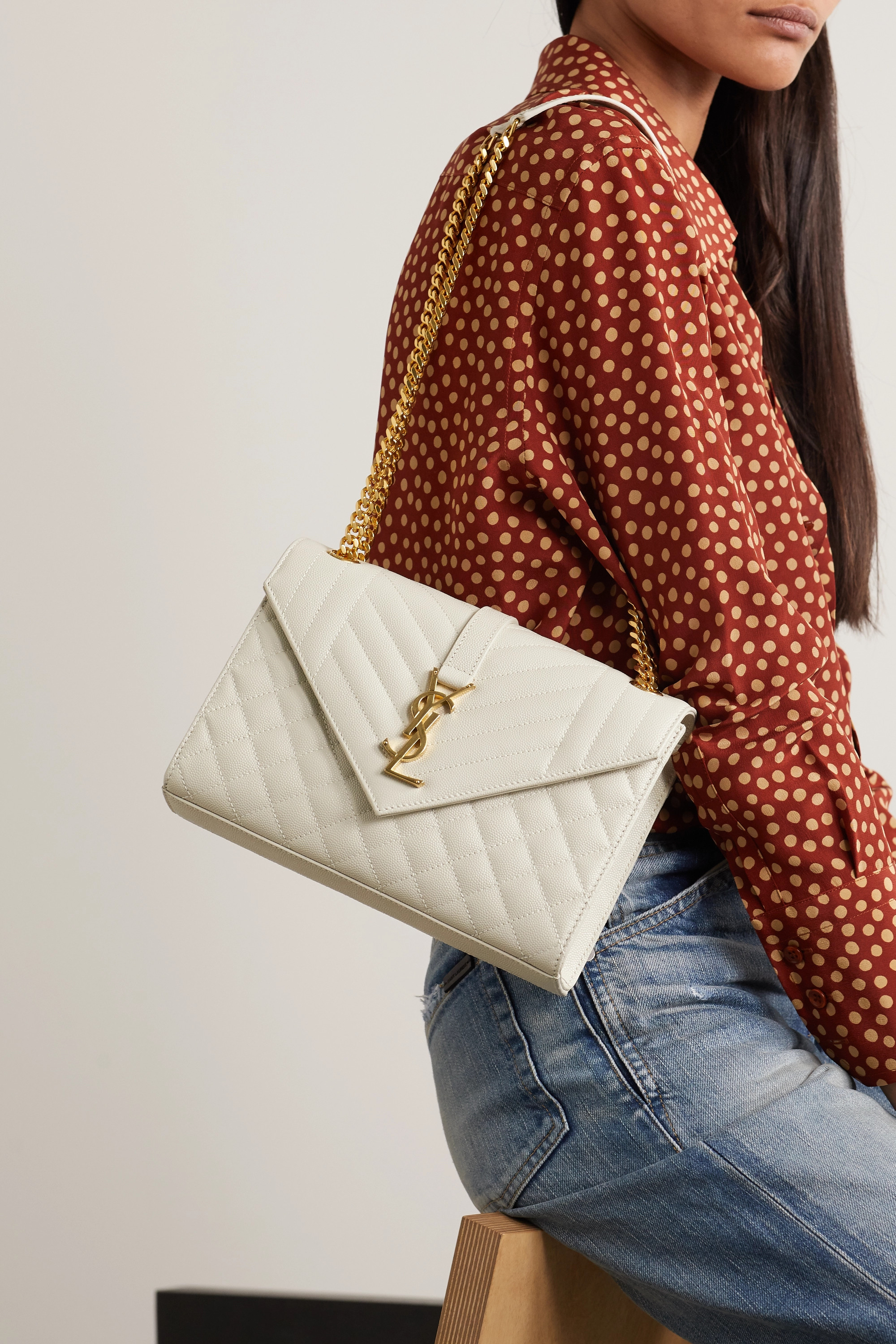 SaintLaurent_medium envelope bag in quilted and textured leather thumbnail