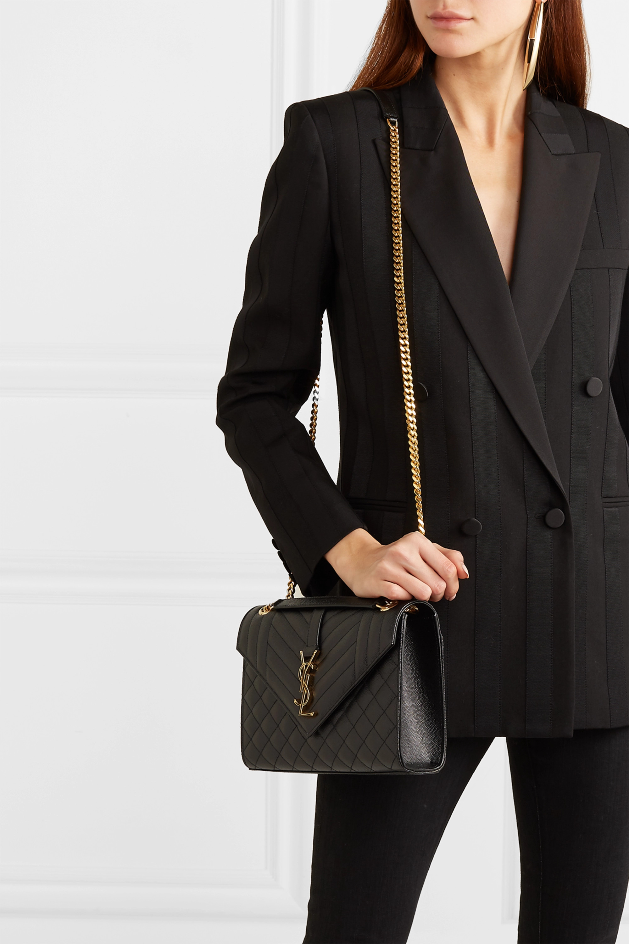 SaintLaurent_medium envelope bag in quilted and textured leather thumbnail