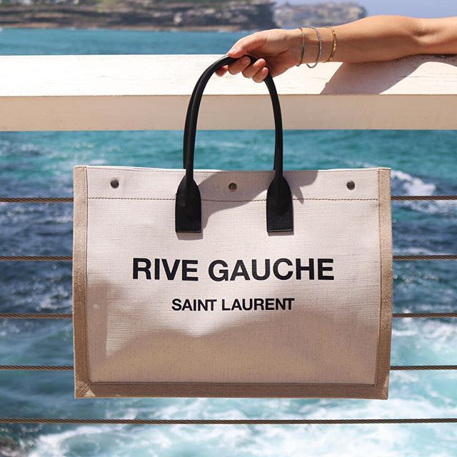 SaintLaurent_rive gauche tote bag in linen and leather thumbnail
