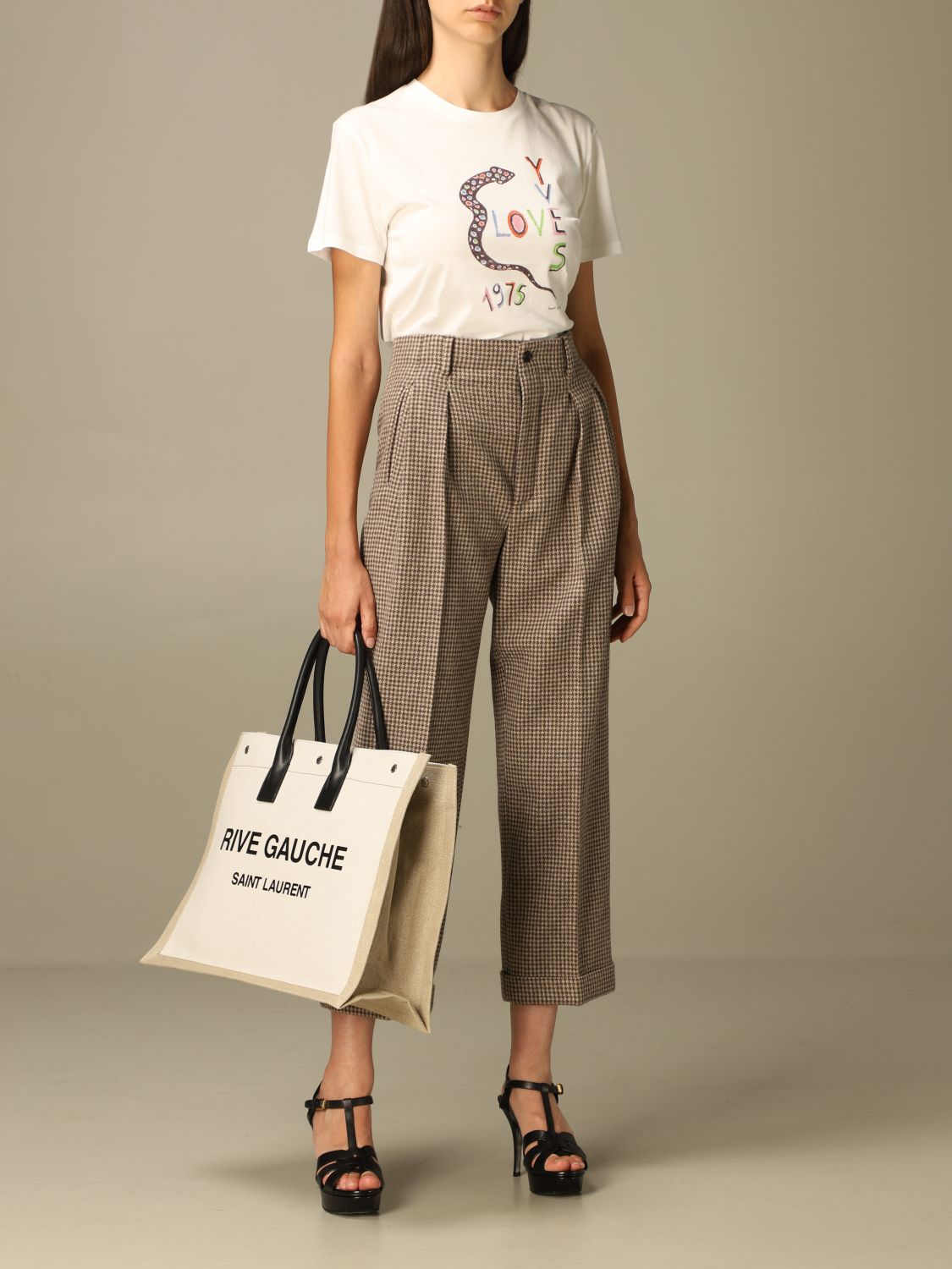SaintLaurent_rive gauche tote bag in linen and leather thumbnail
