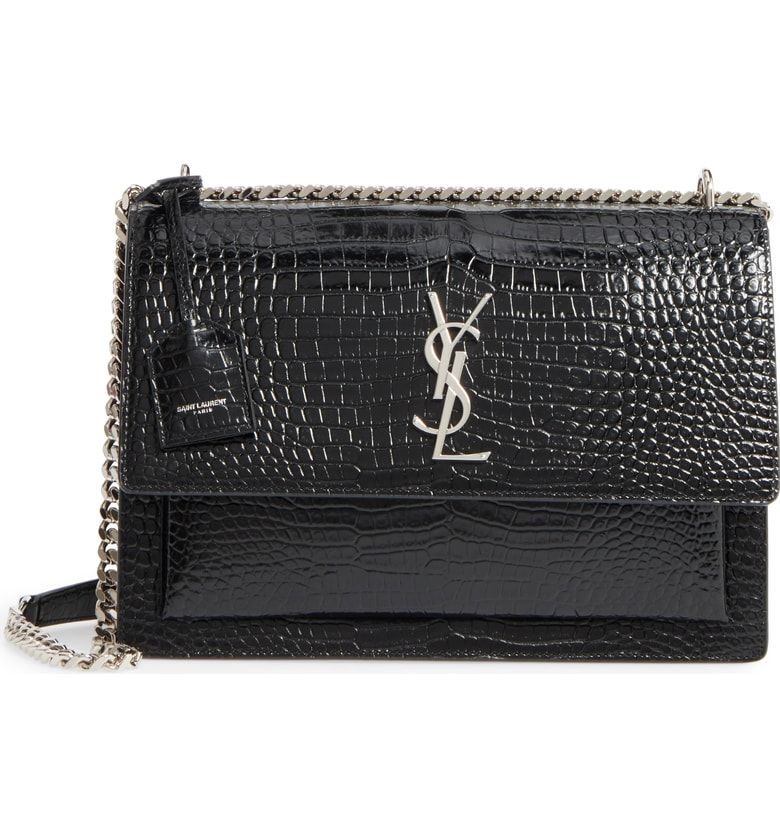 SaintLaurent_sunset large in crocodile-embossed shiny leather thumbnail