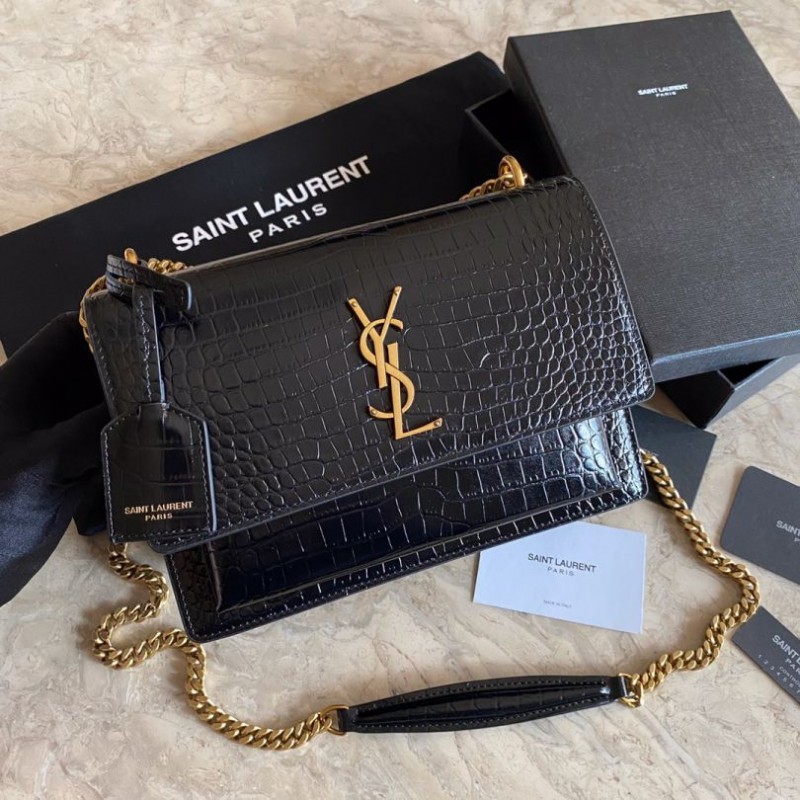 SaintLaurent_sunset large in crocodile-embossed shiny leather thumbnail