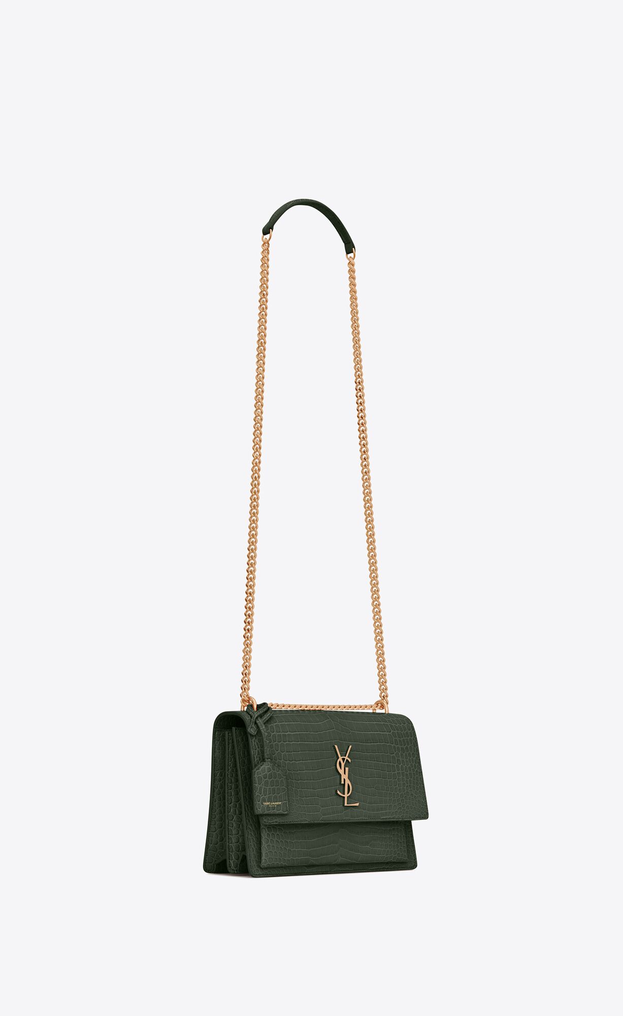 SaintLaurent_sunset medium in crocodile-embossed shiny leather