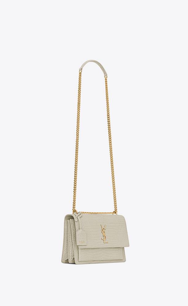 SaintLaurent_sunset medium in shiny crocodile-embossed leather thumbnail