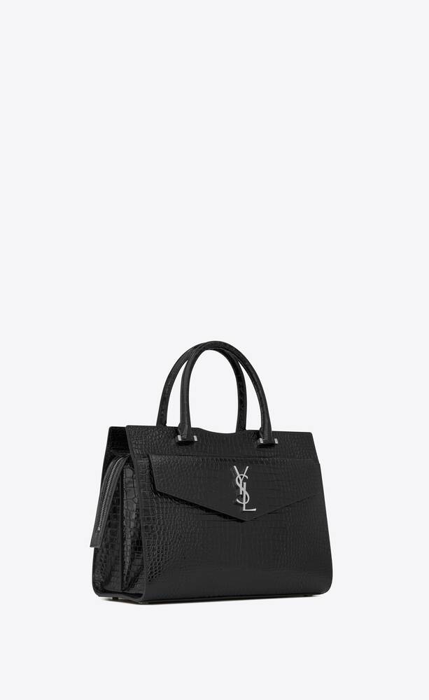 SaintLaurent_uptown medium tote in shiny crocodile-embossed leather