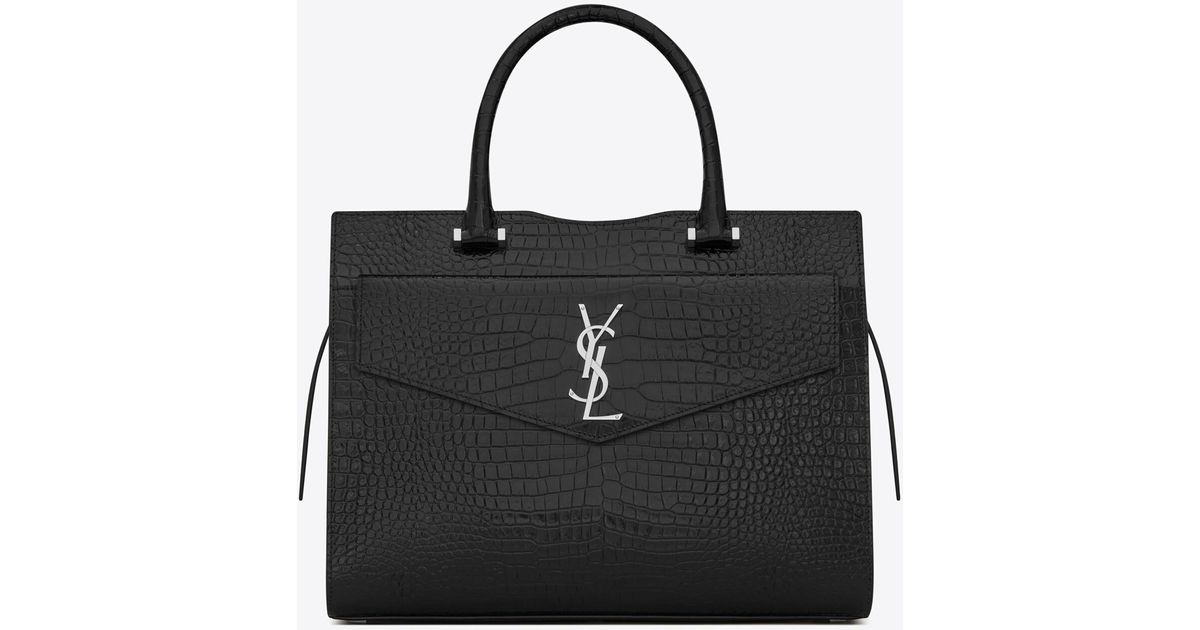 SaintLaurent_uptown medium tote in shiny crocodile-embossed leather