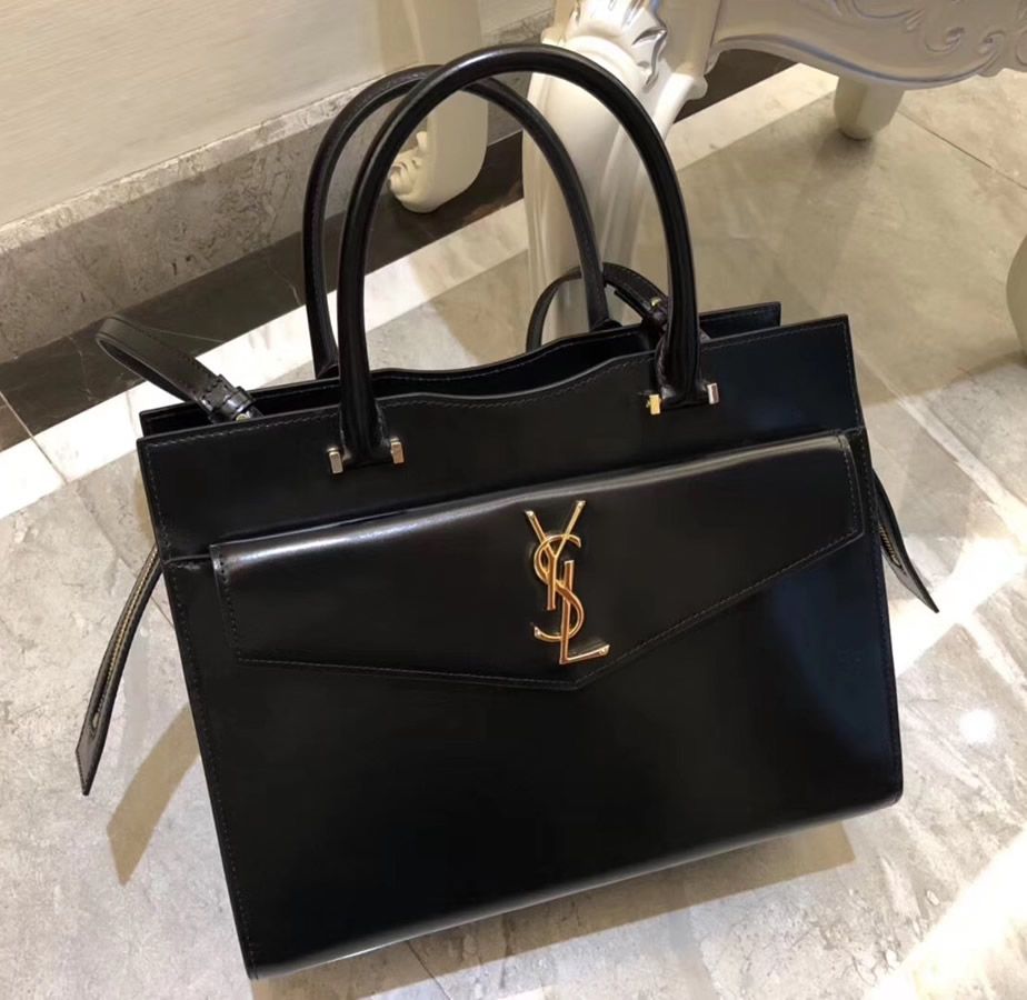 SaintLaurent_uptown medium tote in shiny smooth leather