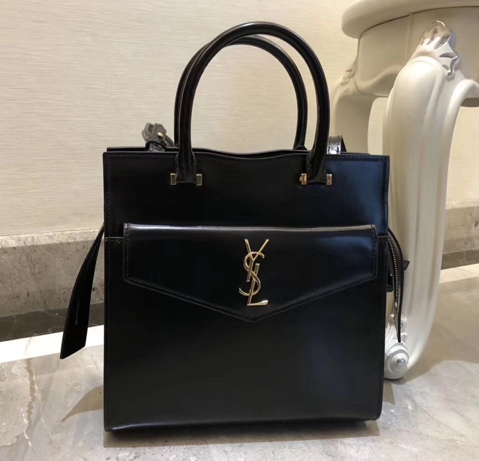 SaintLaurent_uptown small tote in grain de poudre embossed leather