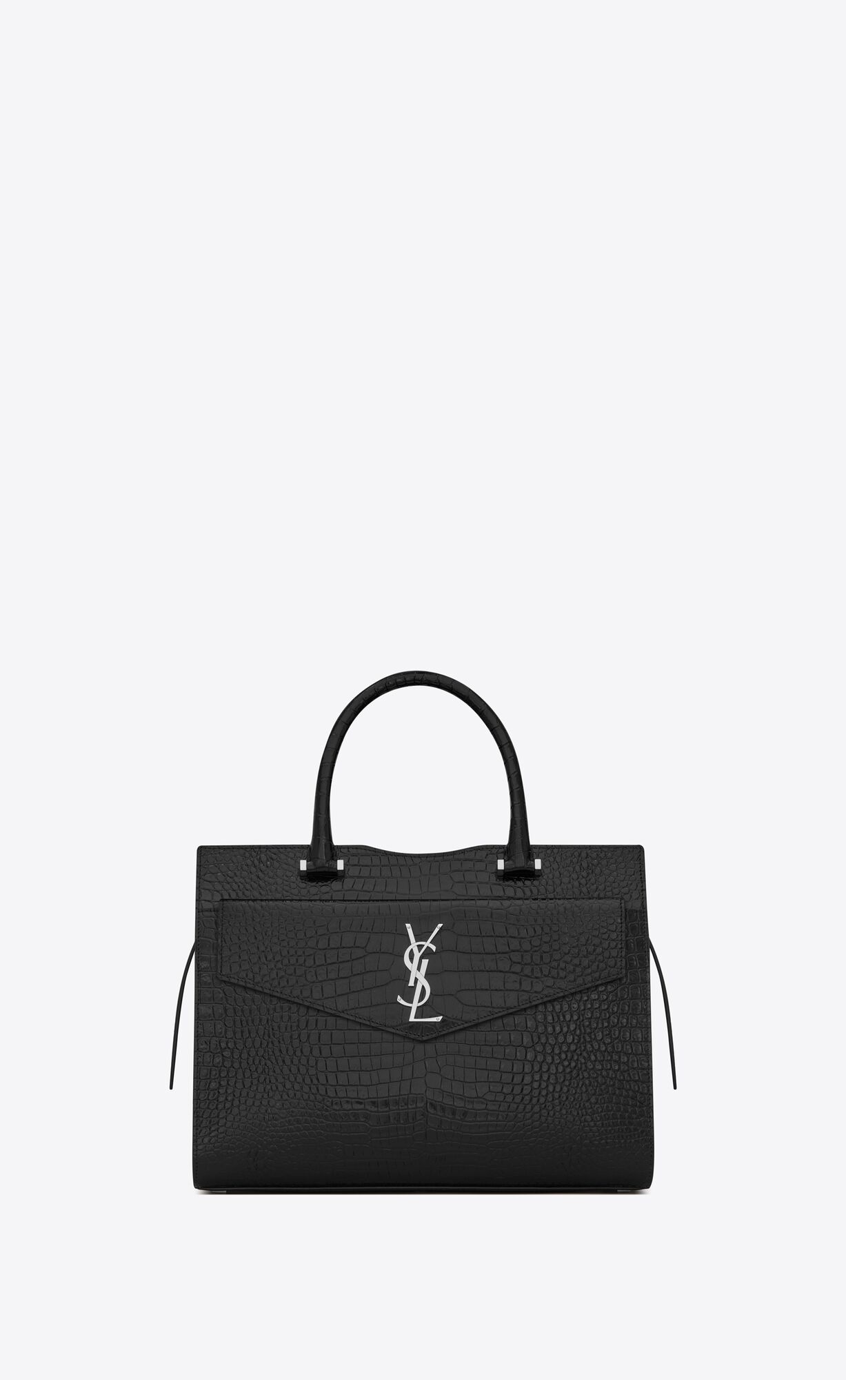 SaintLaurent_uptown small tote in shiny crocodile-embossed leather