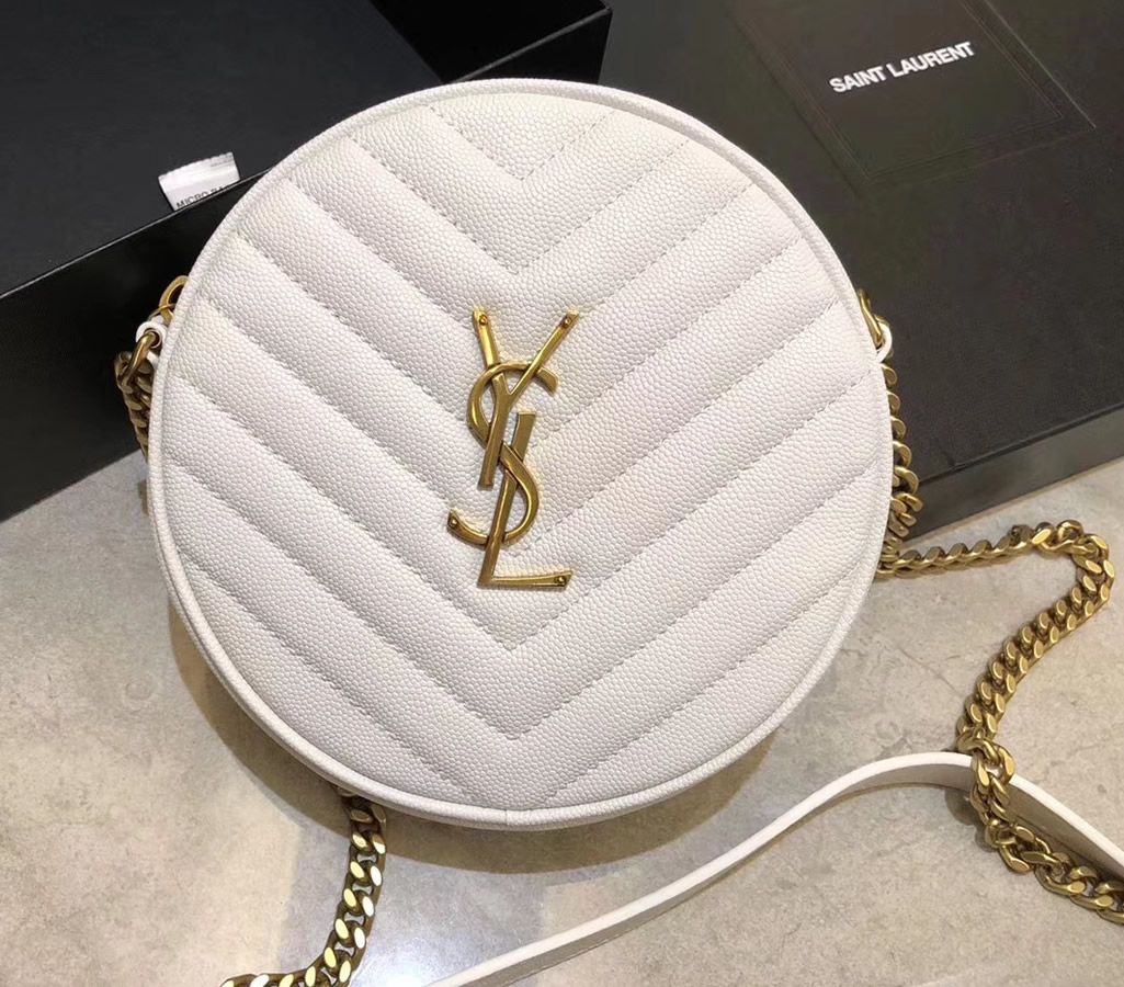 SaintLaurent_vinyle round camera bag in chevron-quilted smooth leather