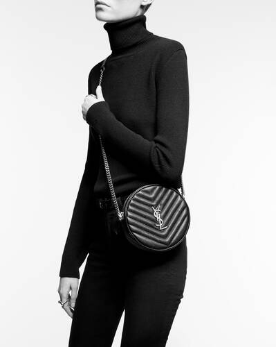 SaintLaurent_vinyle round camera bag in chevron-quilted smooth leather