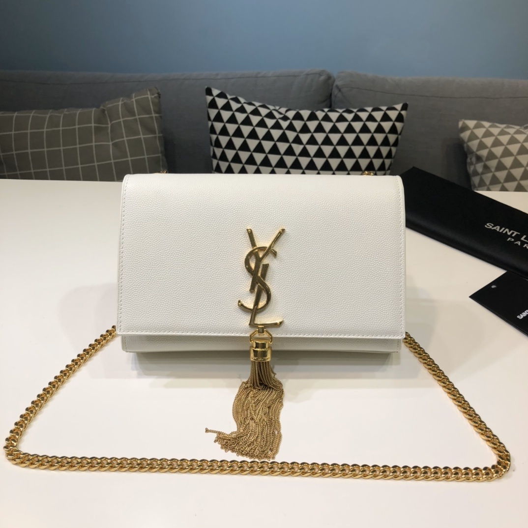 SaintLaurent_가죽 태슬 디테일의 그랑 드 뿌드르 텍스처드 가죽 소재 스몰 케이트 백