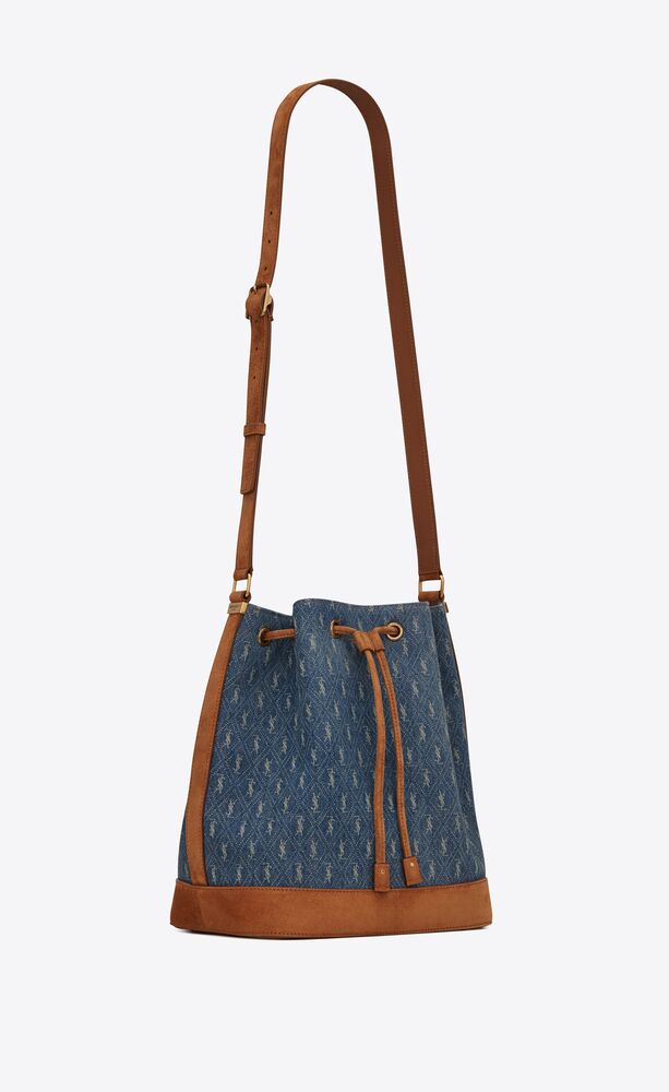 SaintLaurent_데님과 스웨이드 소재의 monogram 올오버 버킷백
