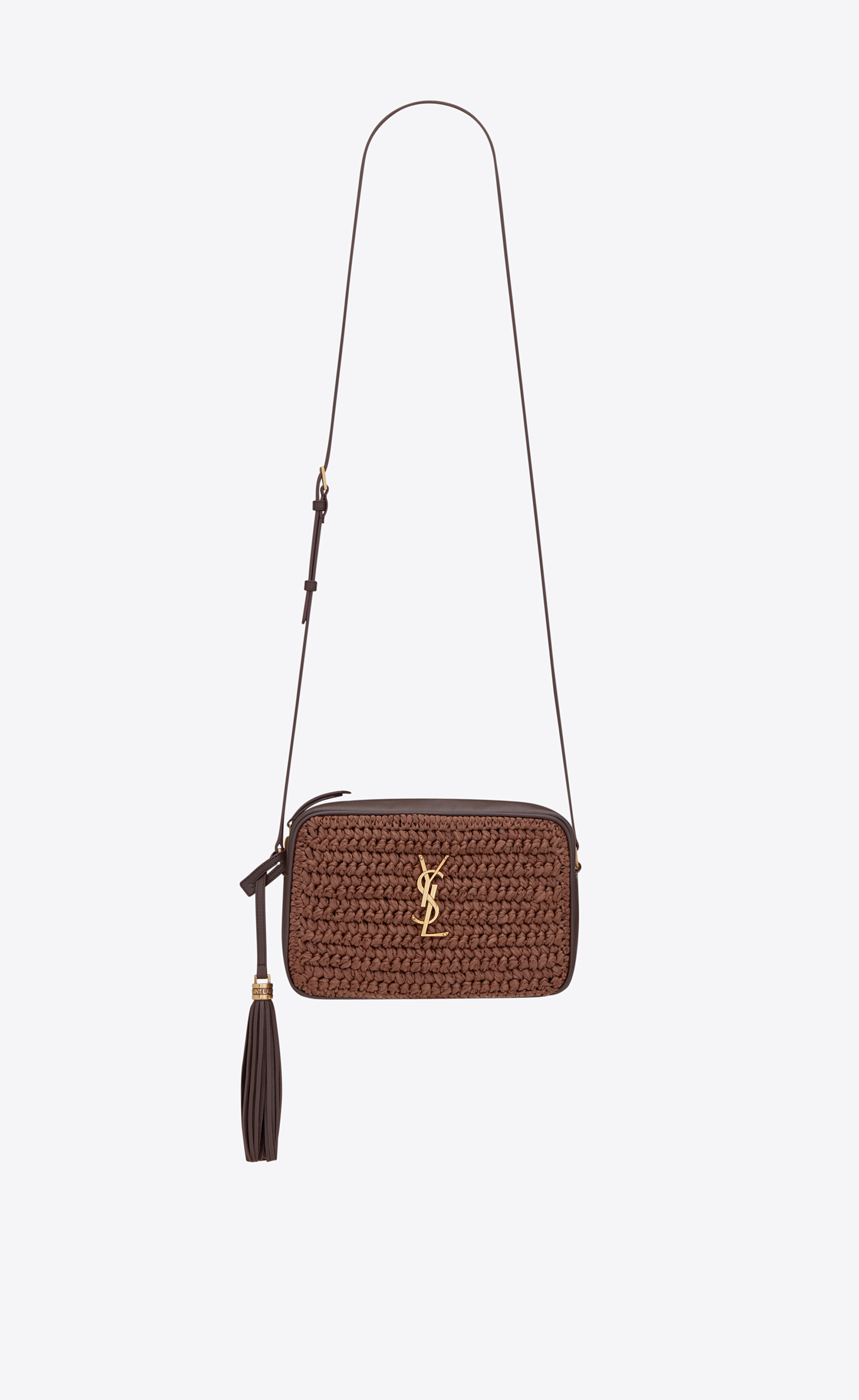 SaintLaurent_라피아와 가죽 소재의 lou 카메라 백