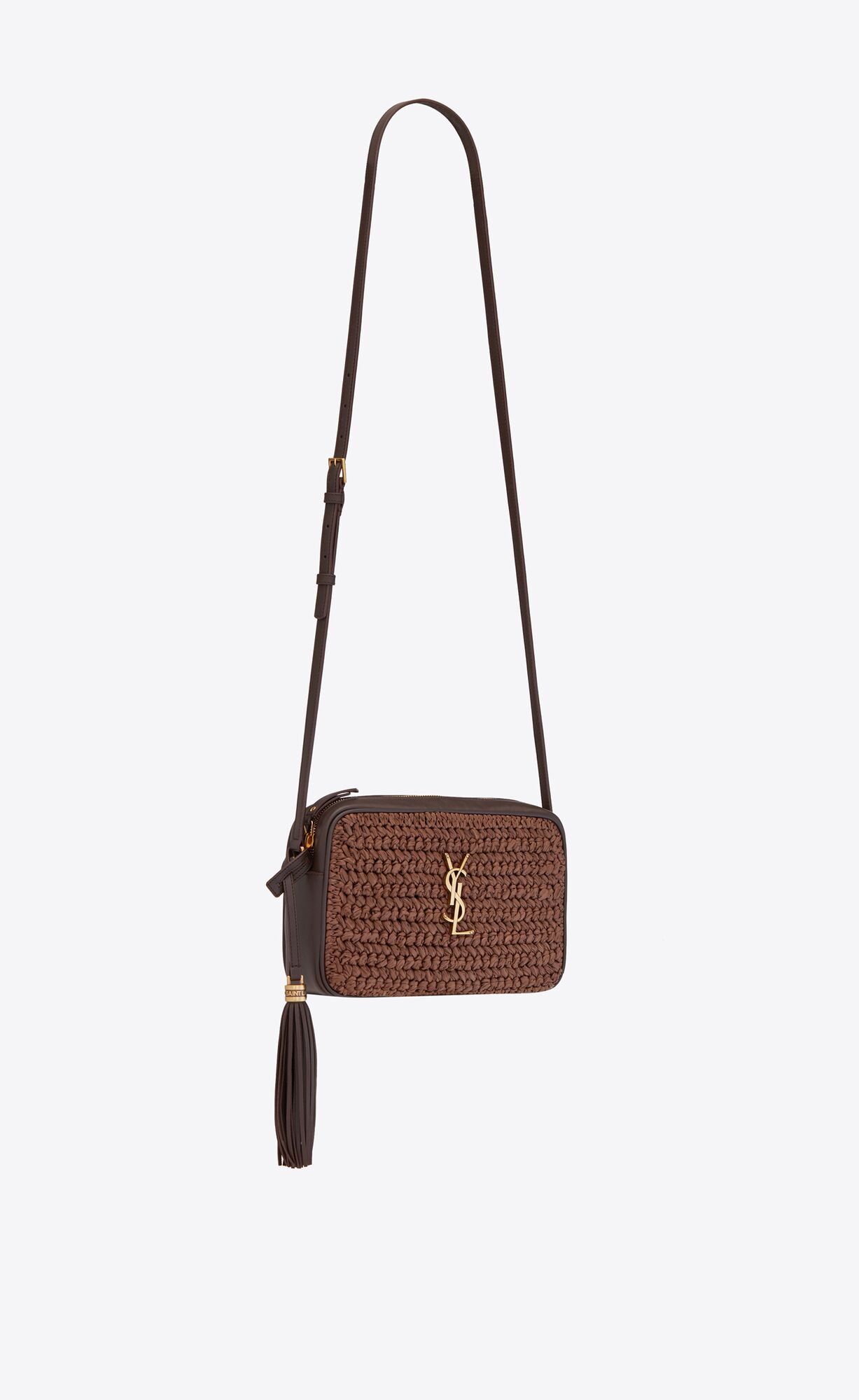 SaintLaurent_라피아와 가죽 소재의 lou 카메라 백