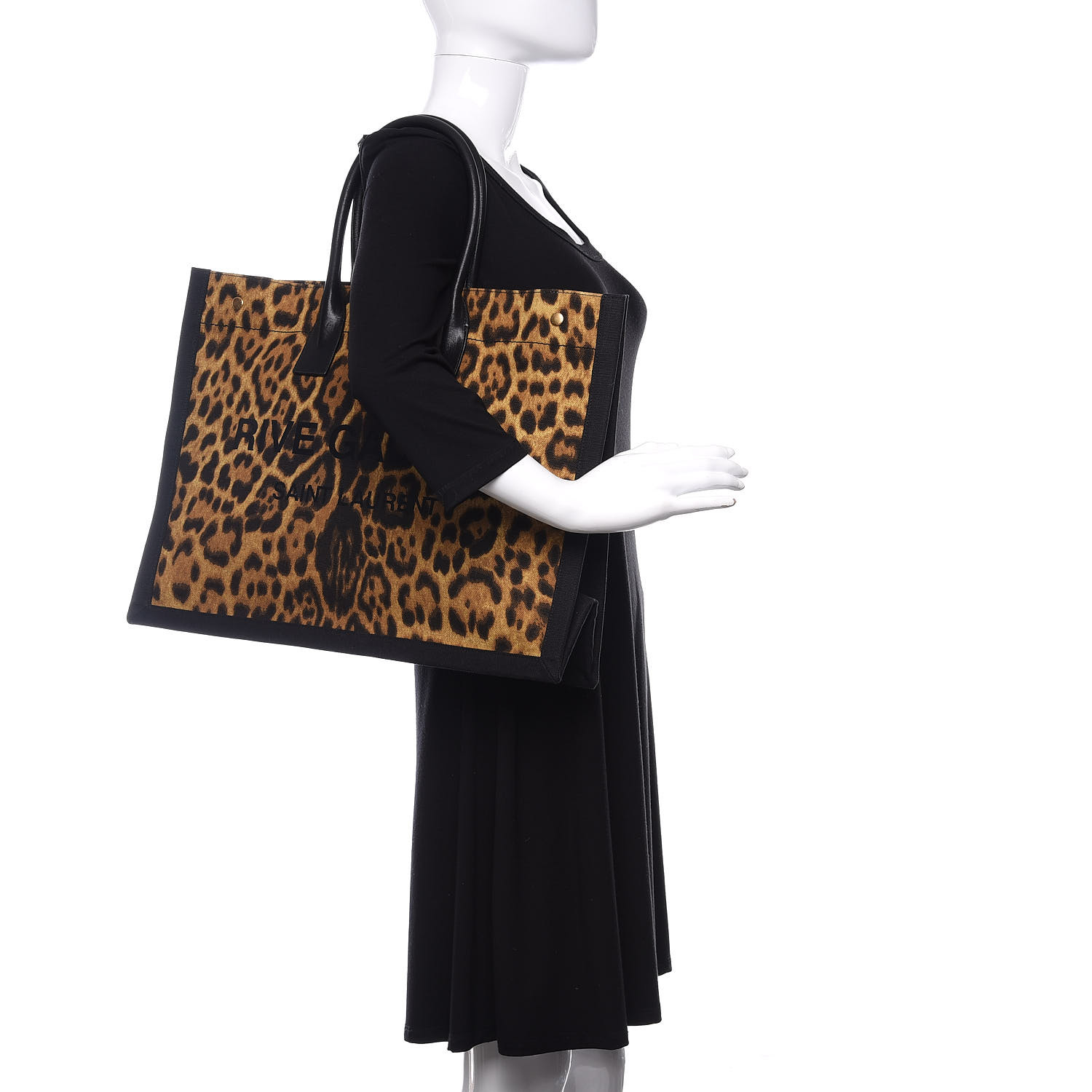 SaintLaurent_레오파드 프린트 캔버스 소재의 rive gauche 토트백