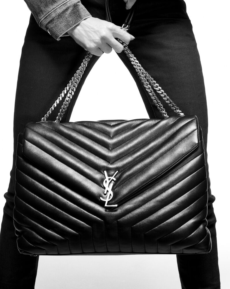 SaintLaurent_블랙 “y” 마틀라세 가죽 소재의 클래식 라지 모노그램 생 로랑 엔벨로프 사첼 백 thumbnail