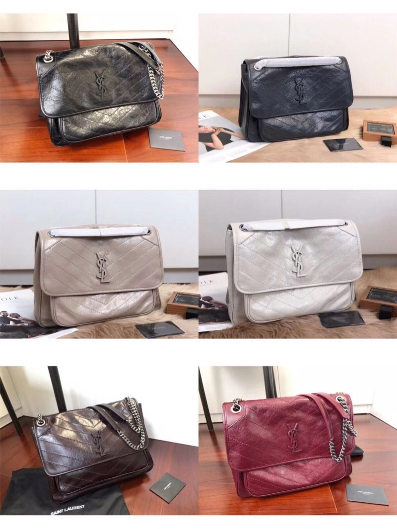 SaintLaurent_블랙 가죽 소재의 크링클드 퀼티드 라지 니키 체인 백