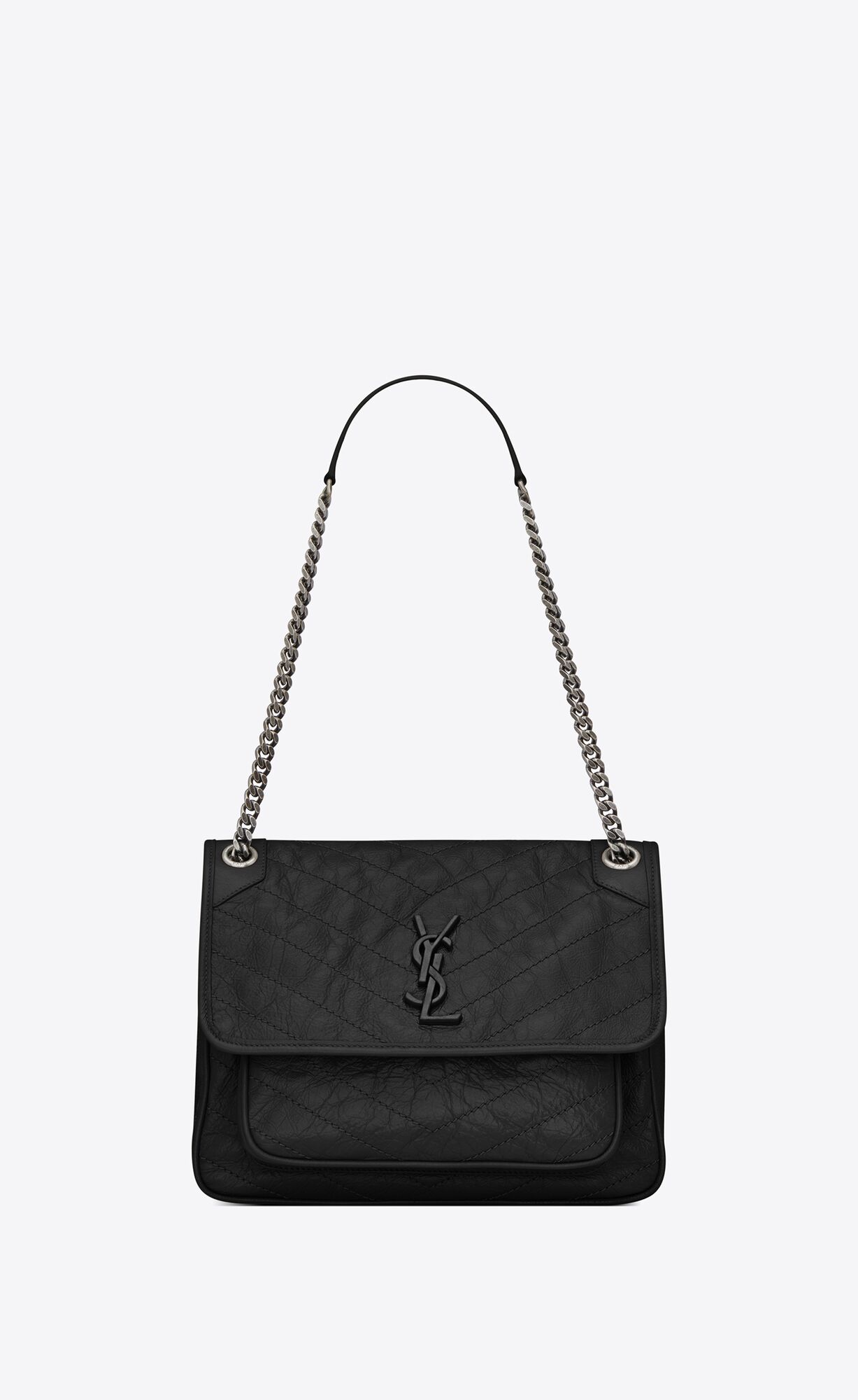 SaintLaurent_블랙 가죽 소재의 크링클드 퀼티드 미디움 니키 체인 백