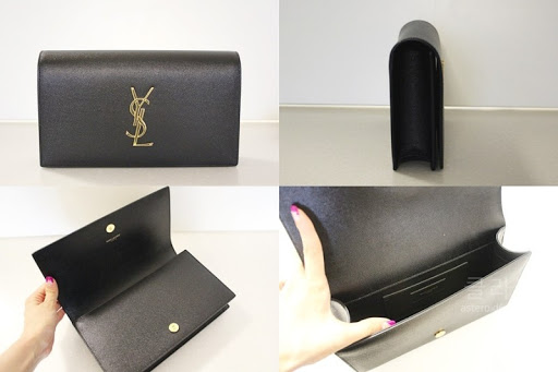 SaintLaurent_블랙 그랑 드 뿌드르 텍스처드 가죽 소재의 클래식 모노그램 생 로랑 클러치