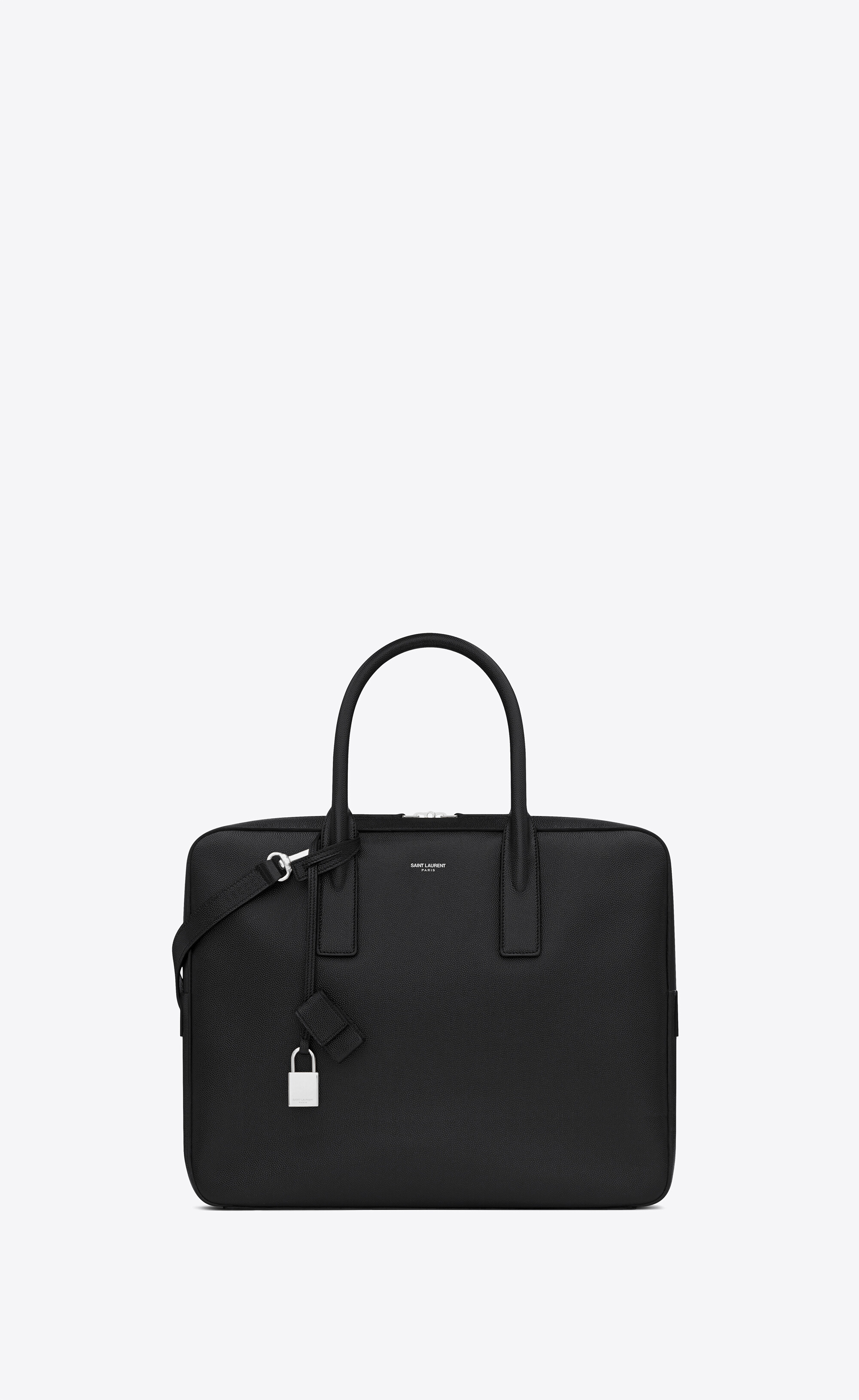 SaintLaurent_블랙 그랑 드 뿌드르 텍스처드 가죽 소재의 클래식 스몰 뮤지엄 플랫 브리프케이스