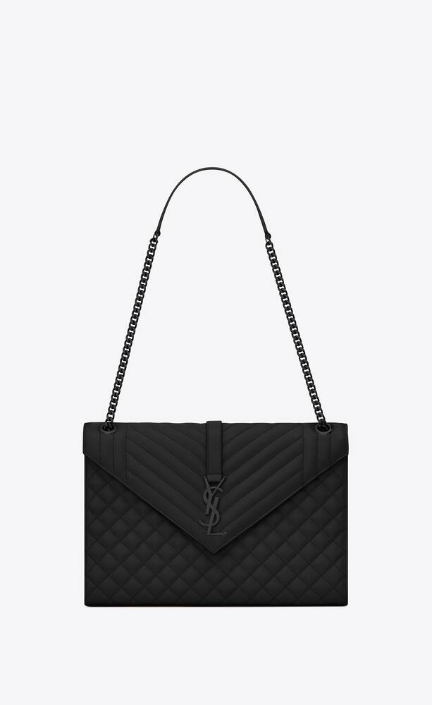 SaintLaurent_블랙 그랑 드 뿌드르 텍스처드 믹스드 마틀라세 가죽 소재의 클래식 라지 모노그램 생 로랑 사첼 백