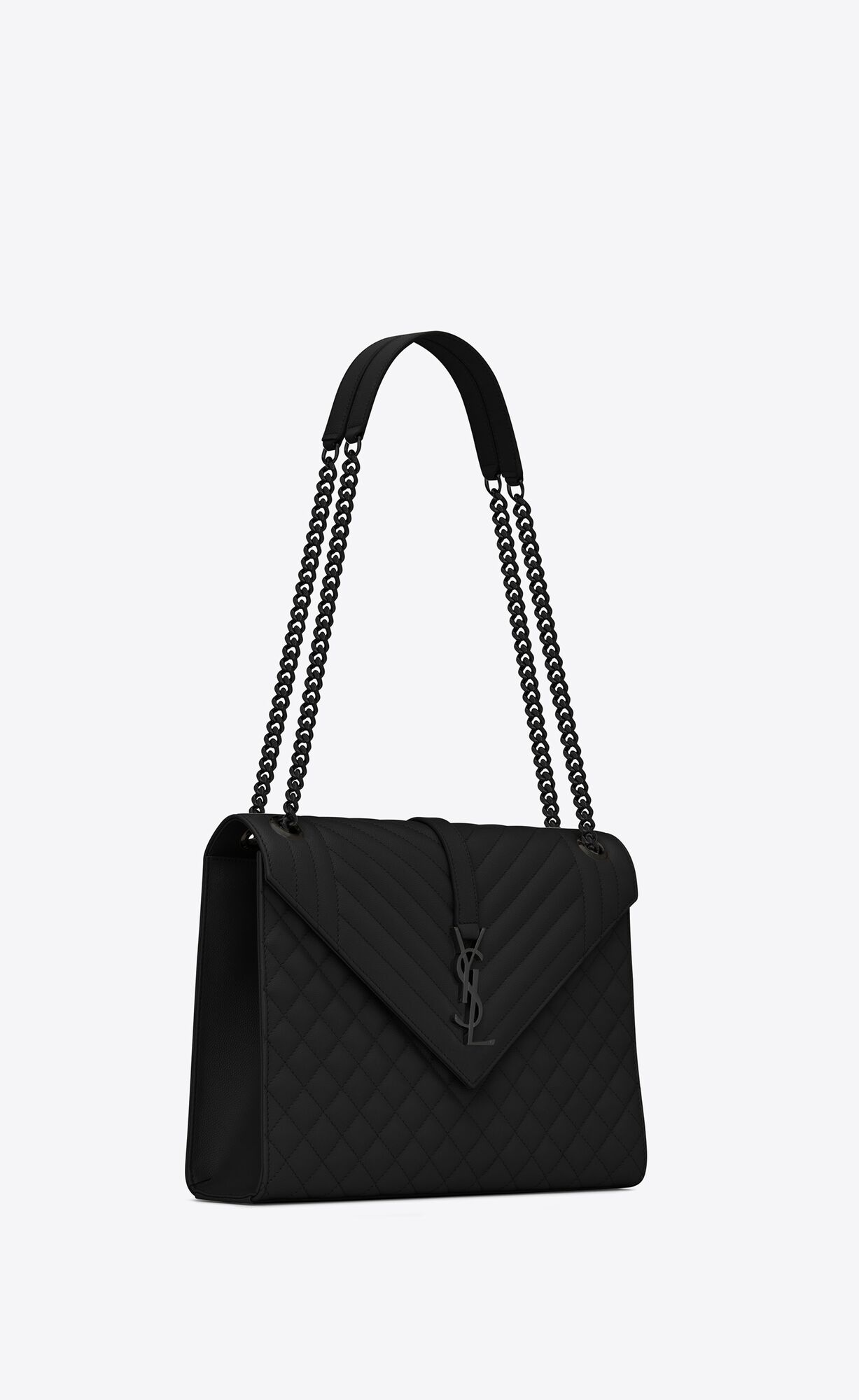 SaintLaurent_블랙 그랑 드 뿌드르 텍스처드 믹스드 마틀라세 가죽 소재의 클래식 라지 모노그램 생 로랑 사첼 백