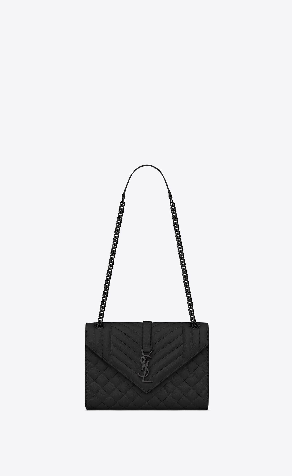 SaintLaurent_블랙 그랑 드 뿌드르 텍스처드 믹스드 마틀라세 가죽 소재의 클래식 미디엄 모노그램 생 로랑 사첼 백