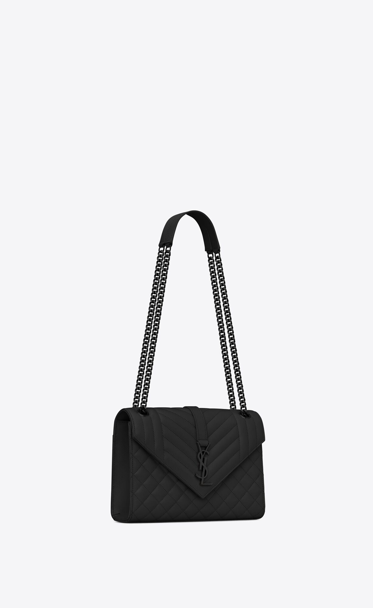 SaintLaurent_블랙 그랑 드 뿌드르 텍스처드 믹스드 마틀라세 가죽 소재의 클래식 미디엄 모노그램 생 로랑 사첼 백 thumbnail